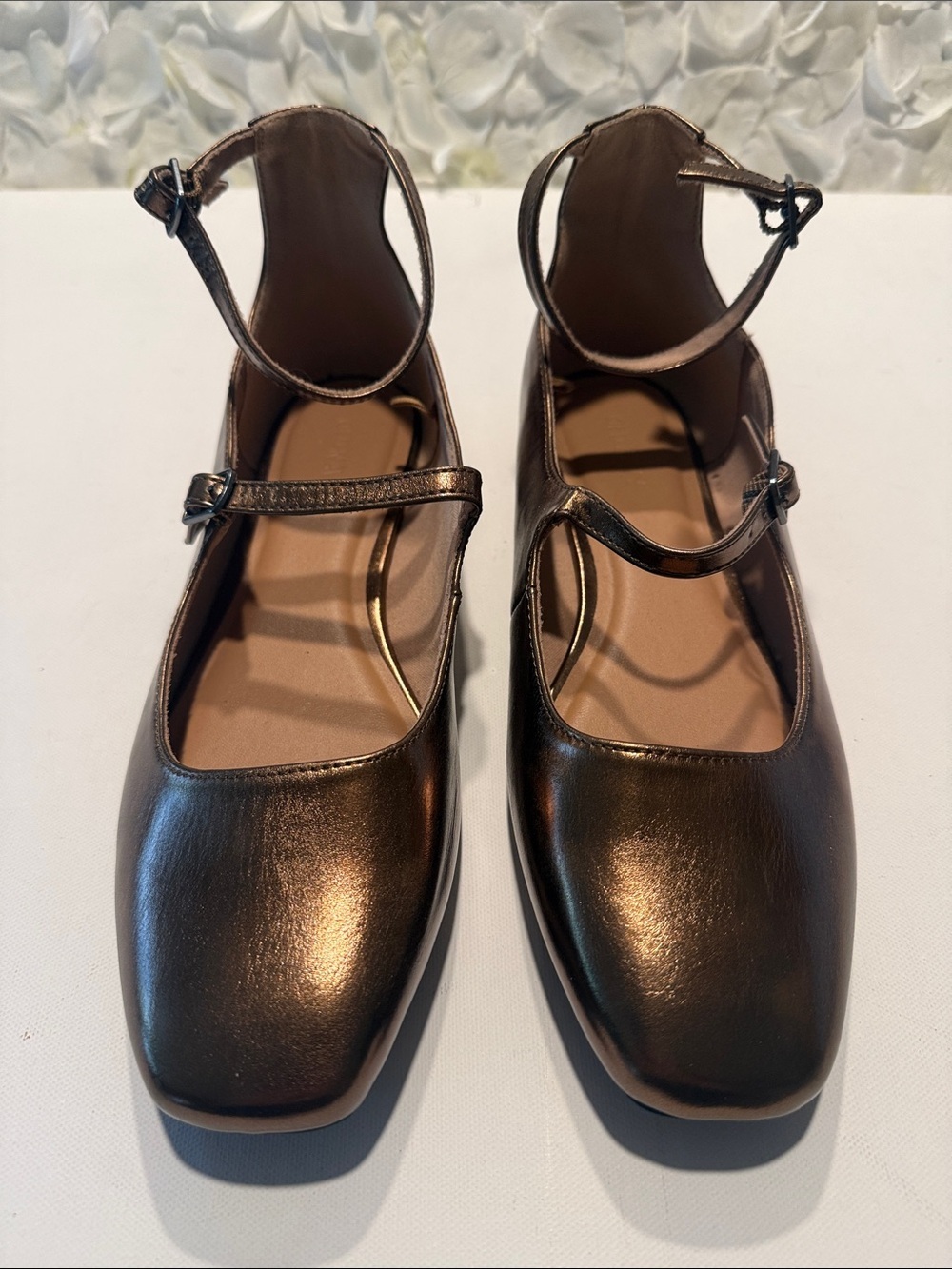 Old Navy Metallic Bronze Mary Jane Flats with Ankle Straps